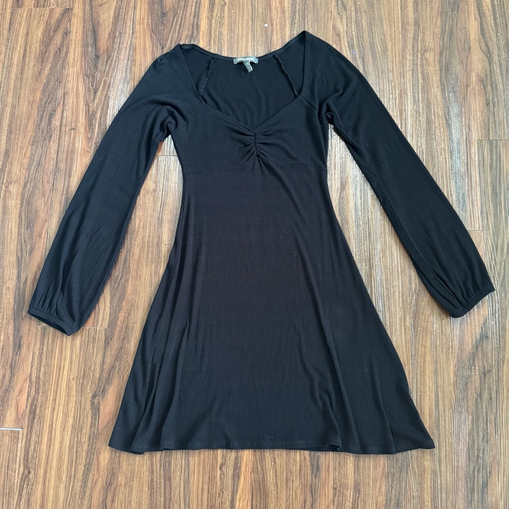 Billabong Women's M Deep Neck Black A-line Indie Y2K Grunge Ribbed LS Dress